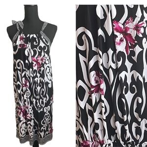 White House Black Market Black Pink Polyester Halter Neck Midi Dress Siz…